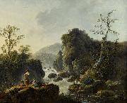 Jean-Baptiste Pillement A Mountainous River Landscape oil on canvas